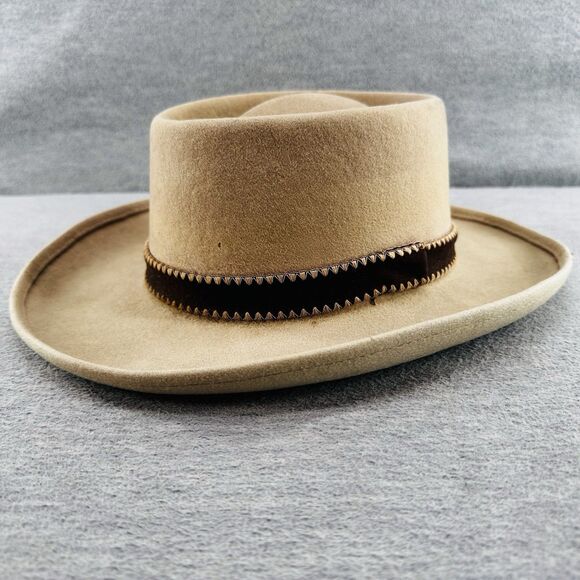TEMPO FASHIONS DESIGNER - Beige Wool Indented Crown Size 7 1/8 Fedora Hat H7 - Picture 1 of 11